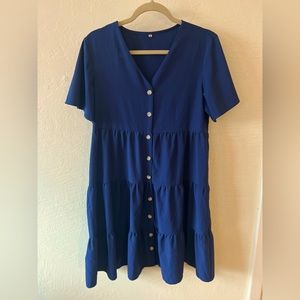 Summer button down blue shift short sleeve dress